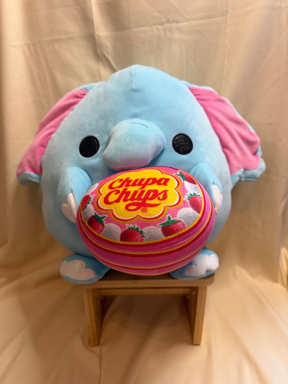 Blue & Pink Elephant Plush with Strawberry Pouch